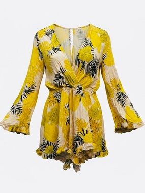 mahina Yellow Floral Wrap Romper